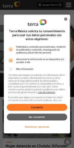 스폰서 기사용 멕시코 매체 Terra México 사이트 미리보기