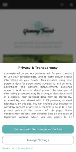 Anteprima del sito Yummy Travel, media di Germania per articoli sponsorizzati