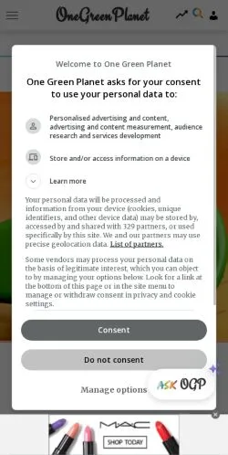 スポンサード記事向けのアメリカ合衆国メディア、One Green Planetのサイトプレビュー