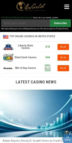 Anteprima del sito World Casino News, media di Stati Uniti per articoli sponsorizzati