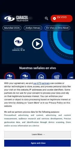 Sponsorlu makaleler için Kolombiya medyası Caracol TV sitesinin önizlemesi