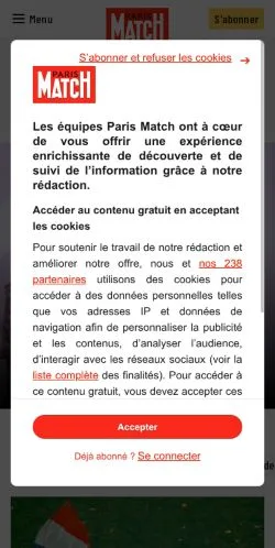 Forhåndsvisning av nettstedet Paris Match, medium fra Frankrike for sponsede artikler