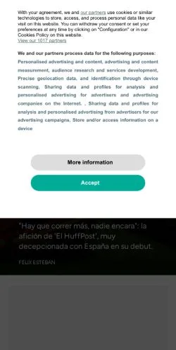 Anteprima del sito El HuffPost, media di Spagna per articoli sponsorizzati