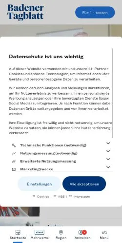 Anteprima del sito Badener Tagblatt, media di Svizzera per articoli sponsorizzati
