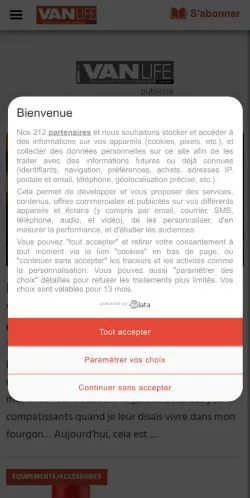 Anteprima del sito Vanlife Magazine, media di Francia per articoli sponsorizzati