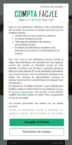 Aperçu du site Compta Facile, média de France pour articles sponsorisés