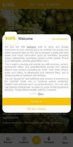 Anteprima del sito Korii, media di Francia per articoli sponsorizzati