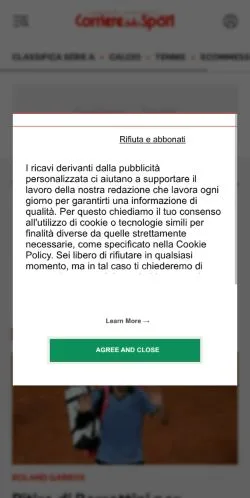 스폰서 기사용 이탈리아 매체 Corriere Dello Sport 사이트 미리보기