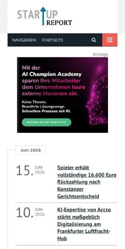 Forhåndsvisning af Startup Report, medie fra Tyskland til sponsorerede artikler