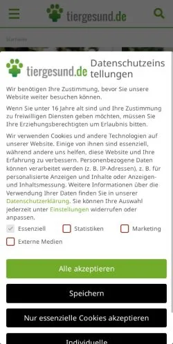 Vista previa del sitio Tiergesund, medio de Alemania para artículos patrocinados