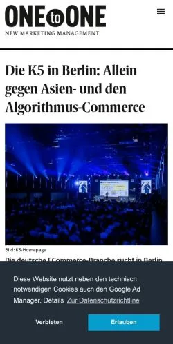 Aperçu du site ONEtoONE, média de Allemagne pour articles sponsorisés