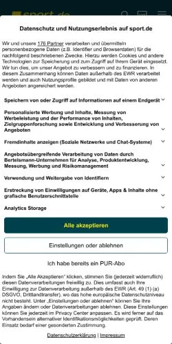 Podgląd witryny Sport, medium z kraju Niemcy do artykułów sponsorowanych