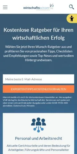 Anteprima del sito Wirtschaftswissen, media di Germania per articoli sponsorizzati