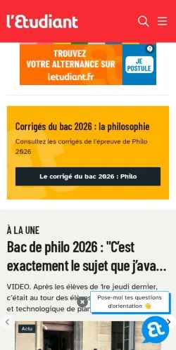 スポンサード記事向けのフランスメディア、L'Etudiantのサイトプレビュー