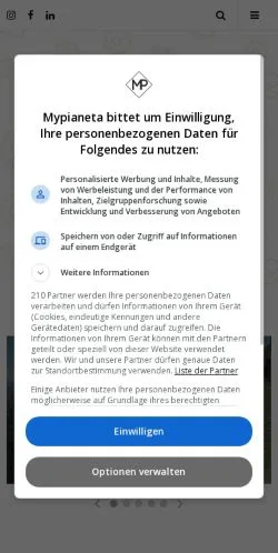 Vista previa del sitio MyPianeta, medio de Alemania para artículos patrocinados