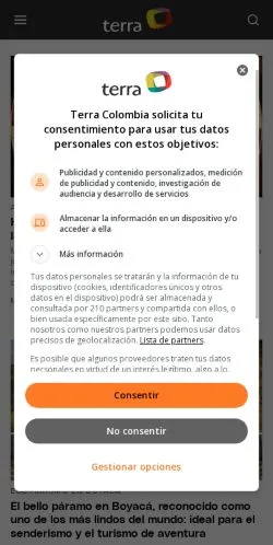 Podgląd witryny Terra Colombia, medium z kraju Hiszpania do artykułów sponsorowanych