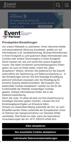 Förhandsvisning av webbplatsen Event Partner, medium i Tyskland för sponsrade artiklar