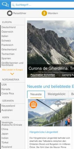 Podgląd witryny TouriSpo, medium z kraju Niemcy do artykułów sponsorowanych