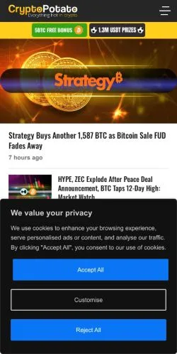 Forhåndsvisning av nettstedet CryptoPotato, medium fra USA for sponsede artikler