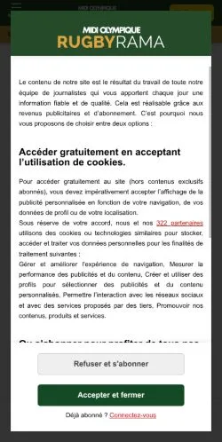 Anteprima del sito Rugbyrama, media di Francia per articoli sponsorizzati