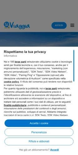 Anteprima del sito SiViaggia, media di Italia per articoli sponsorizzati