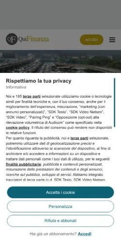 スポンサード記事向けのイタリアメディア、QuiFinanzaのサイトプレビュー