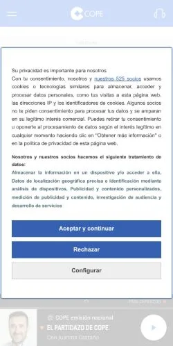 Förhandsvisning av webbplatsen COPE, medium i Spanien för sponsrade artiklar