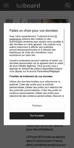 Anteprima del sito Tuxboard, media di Francia per articoli sponsorizzati