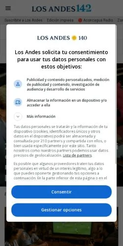 Anteprima del sito Los Andes, media di Argentina per articoli sponsorizzati