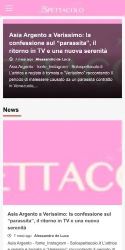 Anteprima del sito Solospettacolo, media di Italia per articoli sponsorizzati