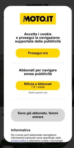Förhandsvisning av webbplatsen Moto, medium i Italien för sponsrade artiklar