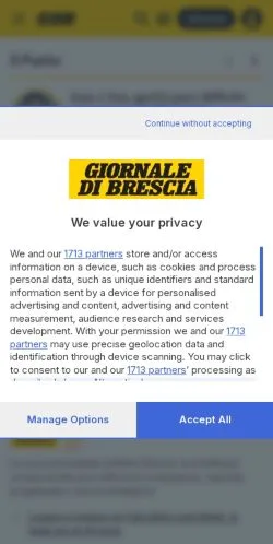 Podgląd witryny Giornale di Brescia, medium z kraju Włochy do artykułów sponsorowanych