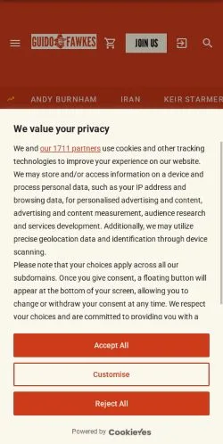 Forhåndsvisning av nettstedet Guido Fawkes, medium fra Storbritannia for sponsede artikler