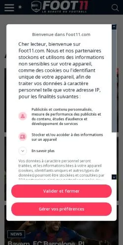 Aperçu du site Foot11, média de France pour articles sponsorisés