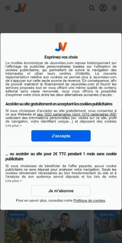 Anteprima del sito Jeuxvideo, media di Francia per articoli sponsorizzati