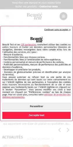 Forhåndsvisning av nettstedet Beauté Test, medium fra Frankrike for sponsede artikler