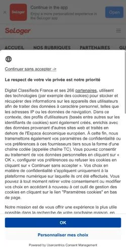 Anteprima del sito L'Immobilier SeLoger, media di Francia per articoli sponsorizzati