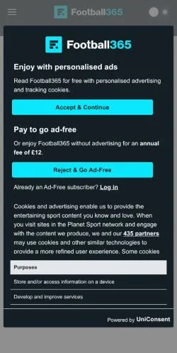 Anteprima del sito Football365, media di Stati Uniti per articoli sponsorizzati
