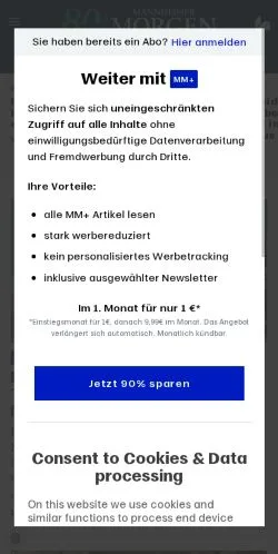 Anteprima del sito Mannheimer Morgen, media di Germania per articoli sponsorizzati