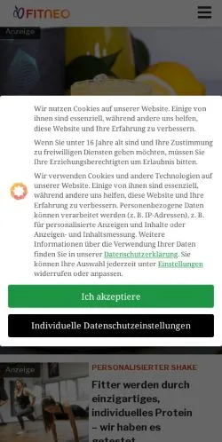 Podgląd witryny Fitneo, medium z kraju Niemcy do artykułów sponsorowanych