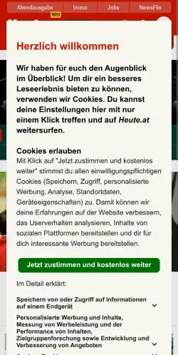 Aperçu du site Heute, média de Autriche pour articles sponsorisés