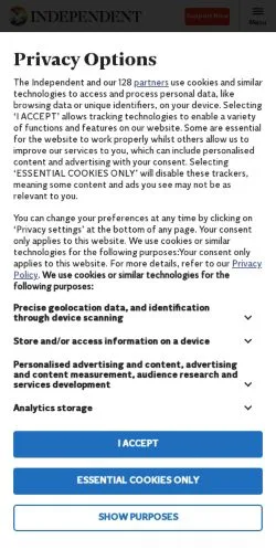 Anteprima del sito The Independent, media di Regno Unito per articoli sponsorizzati