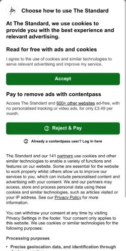 Anteprima del sito The Standard, media di Regno Unito per articoli sponsorizzati
