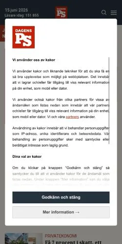 Anteprima del sito Dagens PS, media di Svezia per articoli sponsorizzati