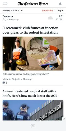 스폰서 기사용 오스트레일리아 매체 The Canberra Times 사이트 미리보기