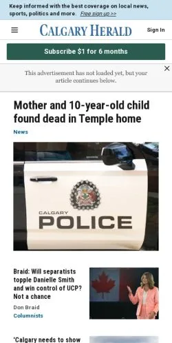 Pré-visualização do site Calgary Herald, meio de Estados Unidos para artigos patrocinados