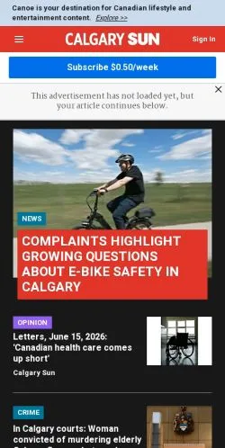 Preview of the Calgary Sun website, a media outlet in United States for sponsored articles