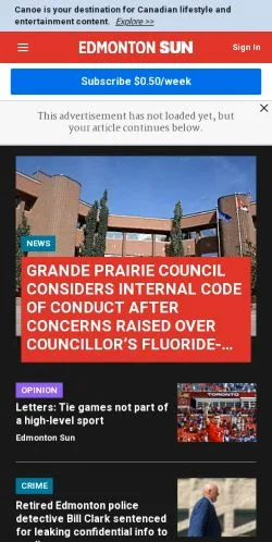 Anteprima del sito Edmonton Sun, media di Stati Uniti per articoli sponsorizzati