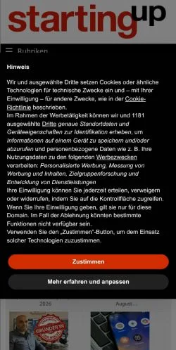 Preview of the StartingUp website, a media outlet in Germany for sponsored articles