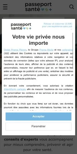 Pré-visualização do site PasseportSanté, meio de França para artigos patrocinados